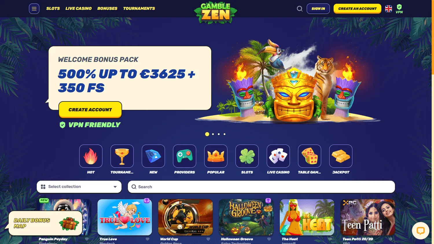 Gamblezen Casino desktop games screen