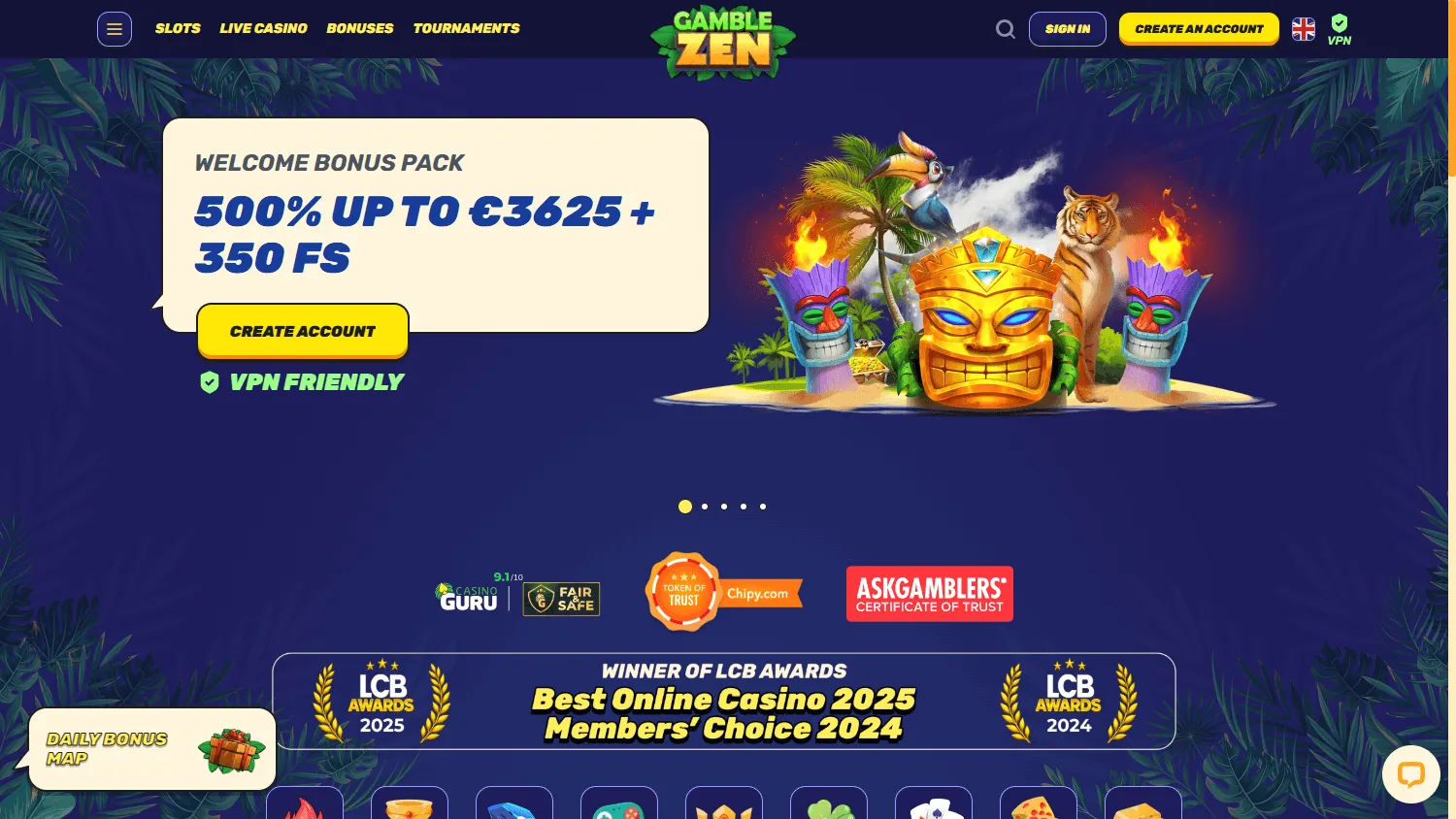 Gamblezen Casino desktop home screen