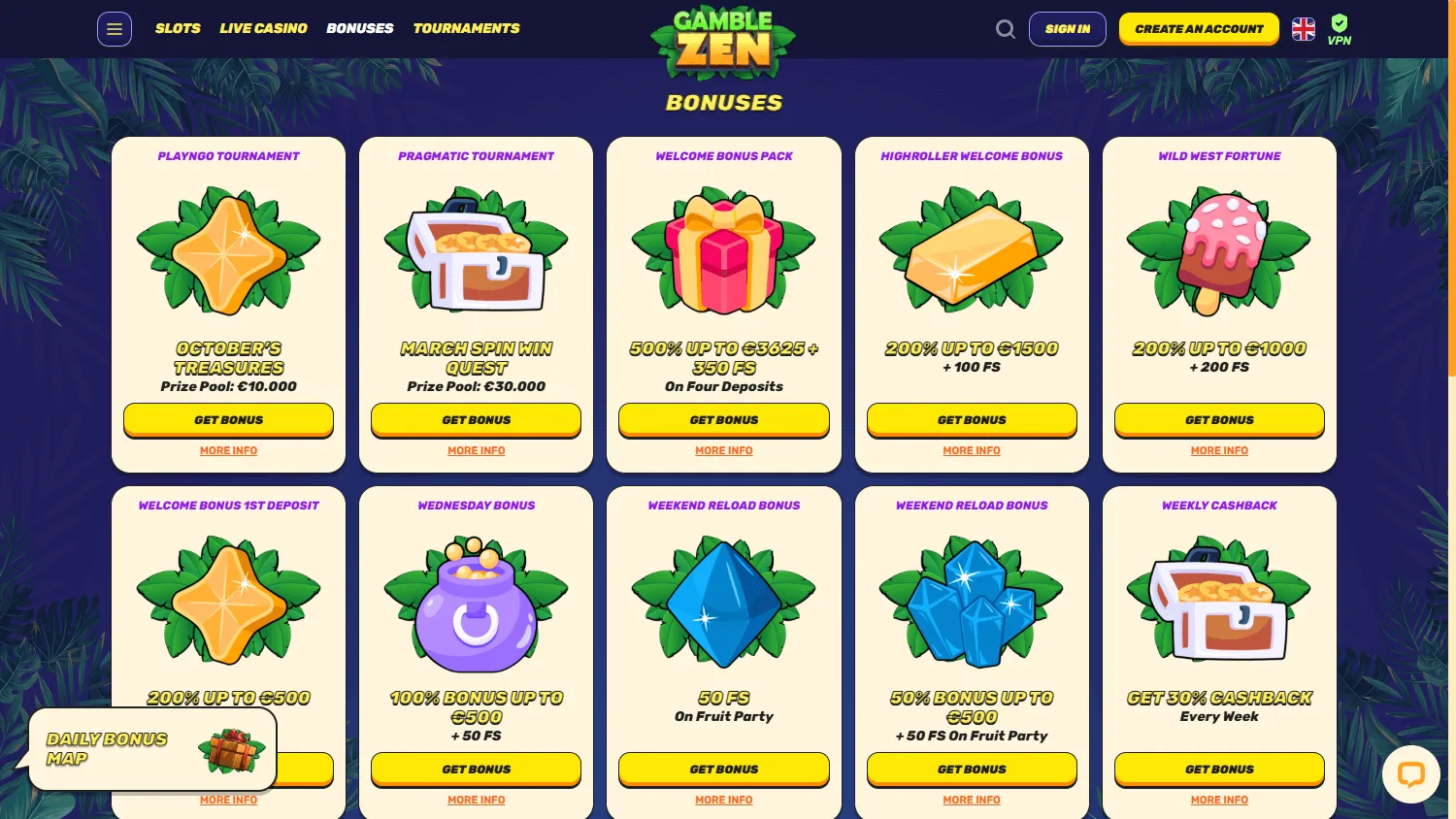 Gamblezen Casino desktop promotions screen