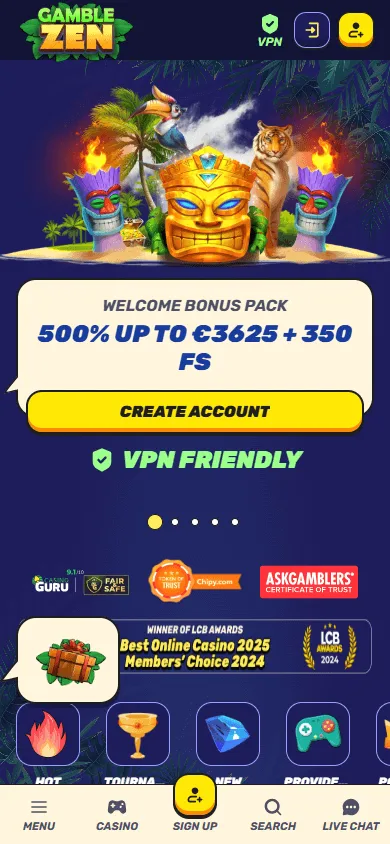 Gamblezen Casino mobile home screen